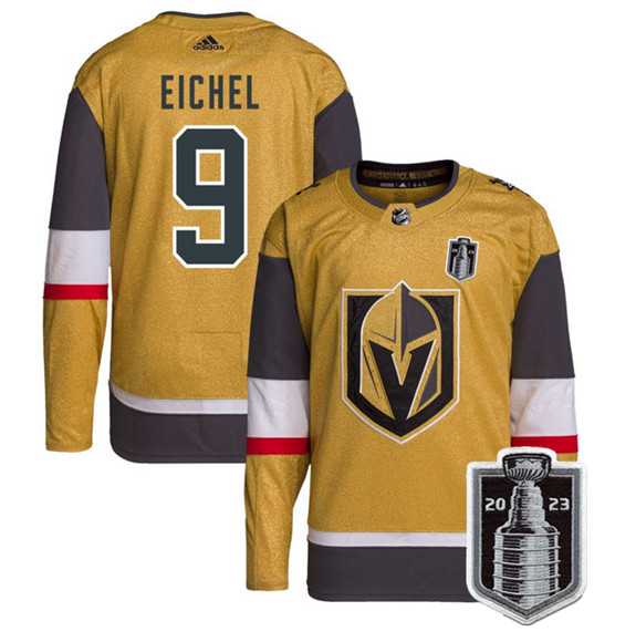 Mens Vegas Golden Knights #9 Jack Eichel Gold 2023 Stanley Cup Final Stitched Jersey Dzhi